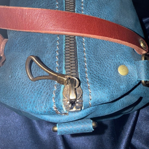 Grommets Leather Craft Mini Duffle Lot Of 2 Grape & Cobalt Leather - Picture 7 of 16